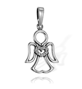 Srebrny Śliczny Aniołek z Cyrkoniami i Serduszkiem