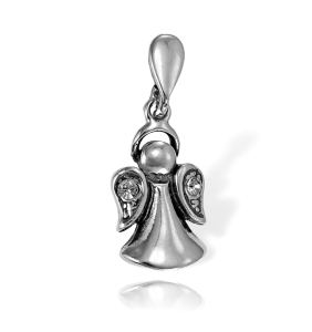 Srebrny Oksydowany Śliczny Aniołek z Cyrkoniami 