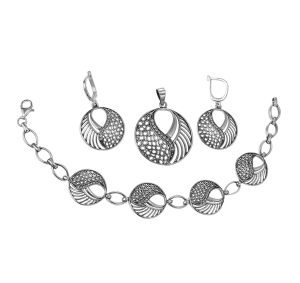 Srebrny Oksydowany Efektowny Komplet z Cyrkoniami