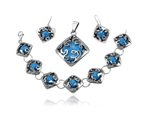 Srebrny Oksydowany Komplet z Turkusem Turkusami 