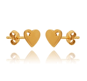 Złote Efektowne Kolczyki Gładkie Serca z Gwiazdką - próba 585