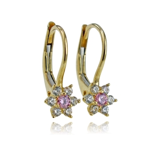 Złote Kolczyki Kwiatki Kwiatuszki z Cyrkoniami na Zatrzasku - próba 585