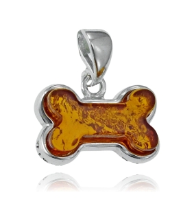 Srebrny Wisiorek Kość Kostka z Bursztynem