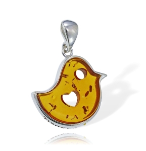 Srebrny Wisiorek Ptak Ptaszek z Bursztynem