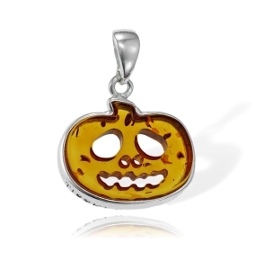 Srebrny Wisiorek Dynia z Bursztynem