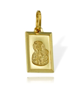 Złoty Prostokątny Medalik Matka Boska Częstochowska - Próba 585