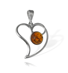 Srebrne Serce z Bursztynem w Pięknej Oprawie