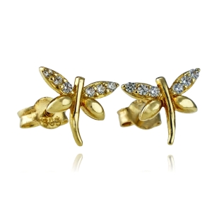 Złote Kolczyki Ważki z Cyrkoniami - próba 585