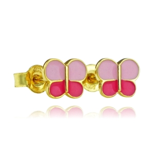 Złote Kolczyki Różowe Motylki Ręcznie Malowane - pr. 585