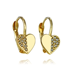 Złote Kolczyki Serca z Cyrkoniami na Zatrzasku - próba 585