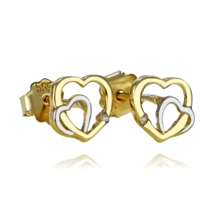 Złote Kolczyki Dwukolorowe Serca na sztyft - pr. 585