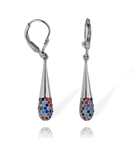 Srebrne Rodowane Kolczyki Sopelki z Kolorowymi Cyrkoniami