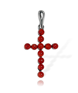 Srebrny Krzyż z Koralem Koralami