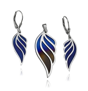 Srebrny Rodowany Komplet Skrzydła Piórka z Tytanem - Polecam !