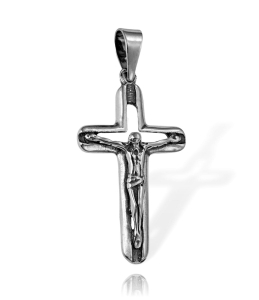 Srebrny Oksydowany Krzyż z Jezusem Chrystusem