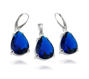 Srebrny Oksydowany Komplet z Szafirowymi Dużymi Cyrkoniami