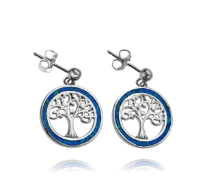 Srebrne Efektowne Kolczyki Drzewka z Opalem