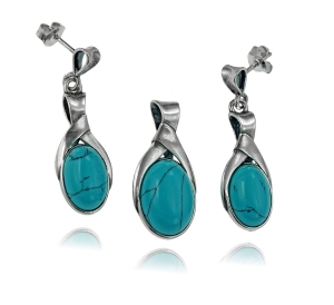 Srebrny Oksydowany Komplet z Turkusami Turkus