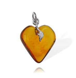 Serce z Bursztynu ze Srebrną Zawieszką