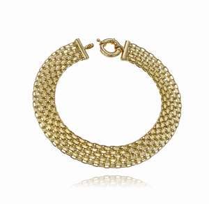 Piękna Modna Złota Szeroka Bransoletka Bismarck- Próba 585 