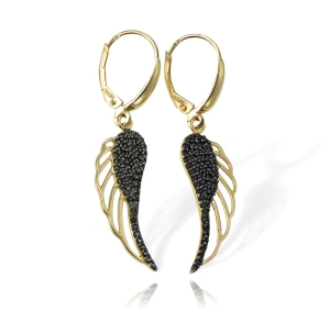 Złote Kolczyki Skrzydła z Czarnymi Cyrkoniami - próba 585