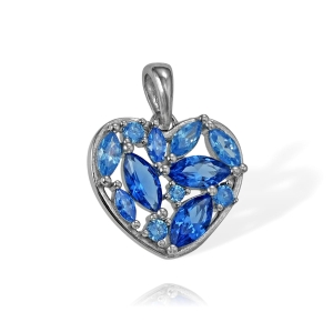 Srebrny Rodowany Wisiorek Serce z Niebieskimi Cyrkoniami