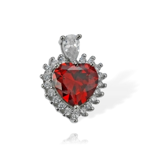 Srebrny Rodowany Wisiorek Czerwone Serce z Cyrkoniami