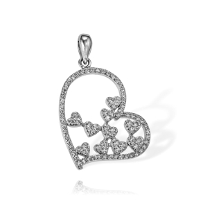 Srebrny Rodowany Wisiorek Serce z Cyrkoniami