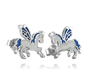 Srebrne Rodowane Kolczyki Koniki Jednorożce Jednorożec