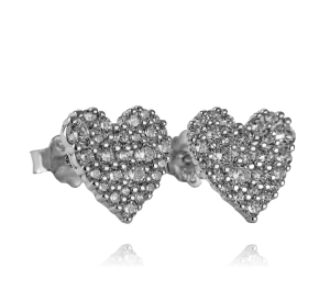 Srebrne Rodowane Kolczyki Skrzące Serca z Cyrkoniami
