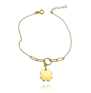 Złota Nowoczesna Bransoletka Wisząca Koniczynka - pr.585