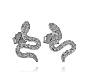 Srebrne Rodowane Kolczyki Węże z Cyrkoniami