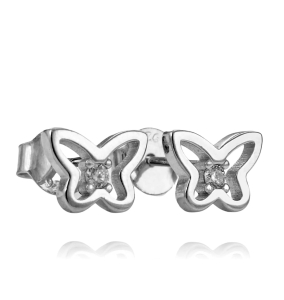Srebrne Rodowane Kolczyki Motylki z Cyrkonią