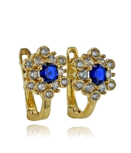 Złote Kolczyki Kwiatki Kwiatuszki z Cyrkoniami na Angliku - próba 585