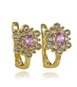 Złote Kolczyki Kwiatki Kwiatuszki z Cyrkoniami na Angliku - próba 585