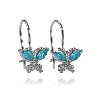 Srebrne Kolczyki Rodowane Motylki Motyle na Biglu z Cyrkoniami