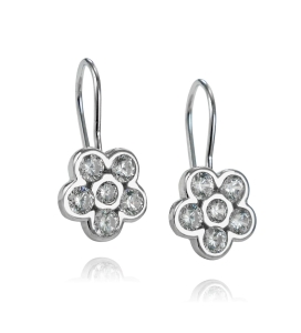 Srebrne Rodowane Kolczyki Kwiatuszki z Cyrkoniami na Biglu