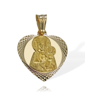 Złoty Diamentowany Medalik z Matka Boska Częstochowska w Sercu - Próba 585