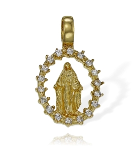 Złoty Cudowny Medalik Matki Boskiej Niepokalana z Cyrkoniami - Próba 585