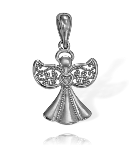 Srebrny Wisiorek Rodowany Aniołek z Cyrkoniami 