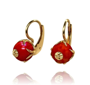 Złote Kolczyki z Naturalnym Koralem na Zatrzasku - pr. 585