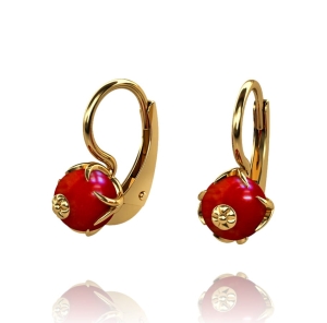 Złote Kolczyki z Naturalnym Koralem na Zatrzasku - pr. 585