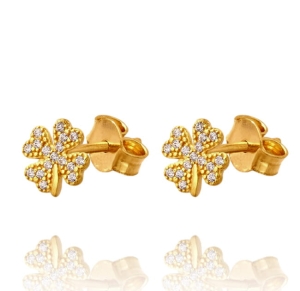 Piękne Złote Kolczyki Koniczynki z Cyrkoniami na sztyft - Próba 585 !!!