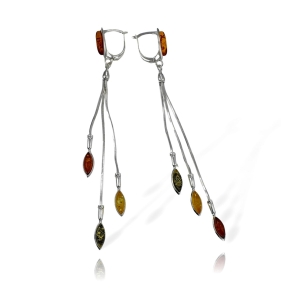 Efektowne Srebrne Łańcuszkowe Kolczyki z Bursztynami 