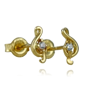Złote Kolczyki Klucz Wiolinowy z Cyrkonią
