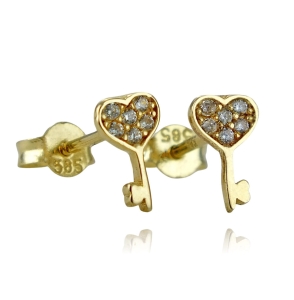 Złote Kolczyki Klucze Kluczyki z Cyrkoniami