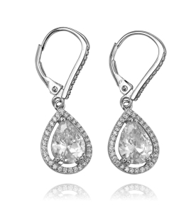 Modne Srebrne Rodowane Wiszące Kolczyki z Cyrkoniami