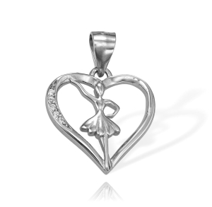 Srebrny Rodowany Wisiorek Tancerka Baletnica w Sercu z Cyrkoniami 