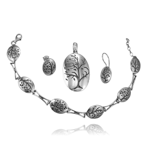 Srebrny Oksydowany Komplet Drzewko Drzewka