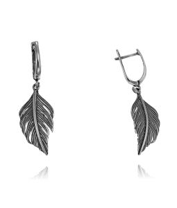 Srebrne Modne Oksydowane Kolczyki Liście Liść